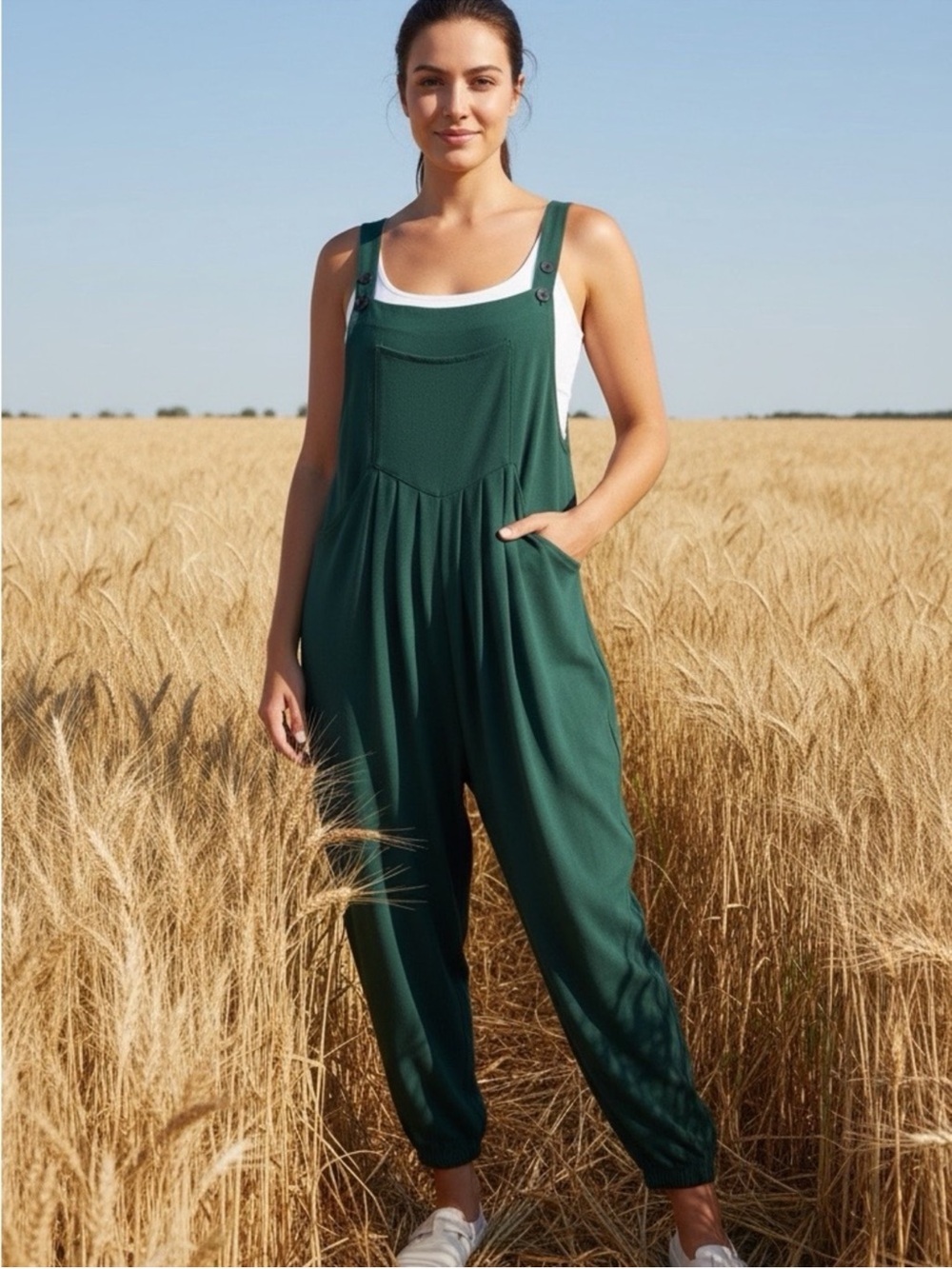 Halara Pockets Waffle Casual Jogger Overalls Green size Large - Picture 2 of 5